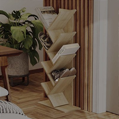 Estante Vertical Zig Zag Organizador Livros e Sapatos Carvalho
