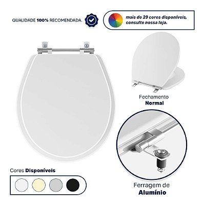 Assento Sanitário Tampa de Vaso Branco Resina Poliester Carina para bacia Ideal Standard