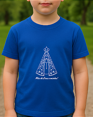 T-shirt Infantil Mãe de Deus e Minha Azul Royal