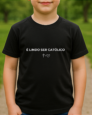 T-shirt Infantil É lindo ser católico Preta