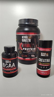 Combo Whey Protein Concentrado Chocolate 900g + BCAA 120 Cápsulas + Creatina 120 Cápsulas