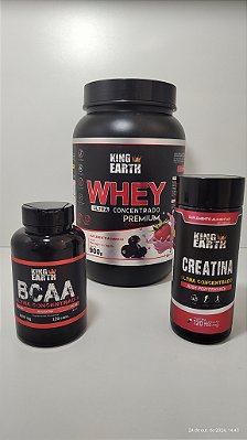 Combo Whey Protein Ultra Concentrado Morango com Iorgute 900g + BCAA 120 Cápsulas + Creatina 120 Cápsulas