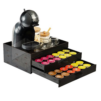 Kit 10 Bandejas Porta 48 Capsulas Com 2 Gavetas Preta Cantinho do Café em MDF