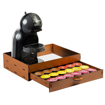 Kit 10 Bandejas Porta 24 Capsulas Espelhada com Gaveta Organizadora Caramelo Cantinho do Café em MDF