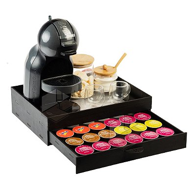 Kit 10 Bandejas Cantinho do Cafe Acrílico Com Gaveta Embutida Porta 24 Capsulas Preta em MDF