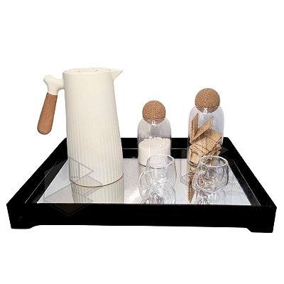 Kit 10 Bandejas Espelhada Para Cantinho do Cafe Preta em MDF