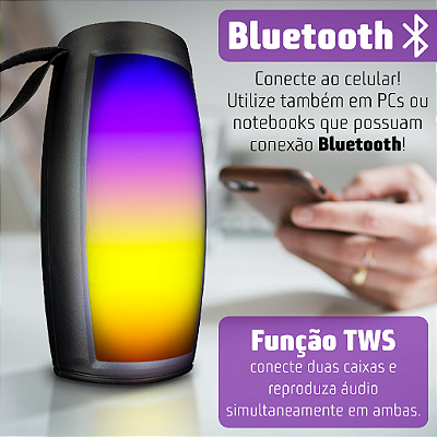 Caixinha De Som Portátil Bass Amplificado Bluetooth LED RGB Cartão SD Rádio F
