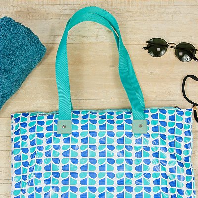 Bolsa Praia Charmosa - Cor: branca com verde e azul