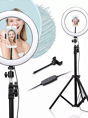 Iluminador Led Anel de Luz 26cm 10 Polegadas 2,1m Tripé 210cm SKYTUR