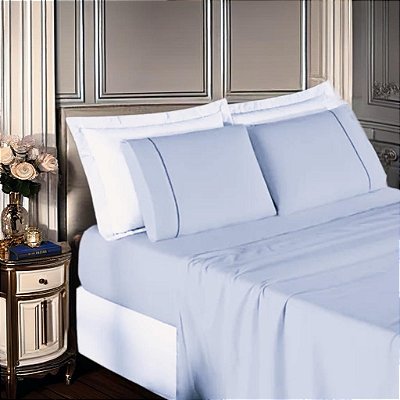 Jogo de Lençol King 04 peças liso Azul bebe