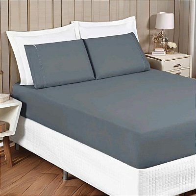 Jogo de Lençol King 03 peças liso Cinza chumbo