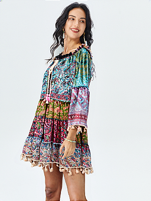 Vestido boho chic indiano babado