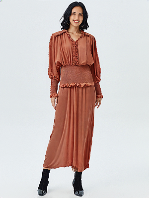 Vestido boho lástex caramelo longuete