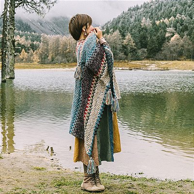 Poncho étnico casaco lã boho hippie chic