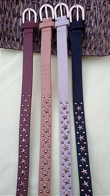 Cinto boho fino tachas estrelas