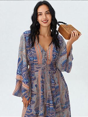 Vestido boho indiano manga flare