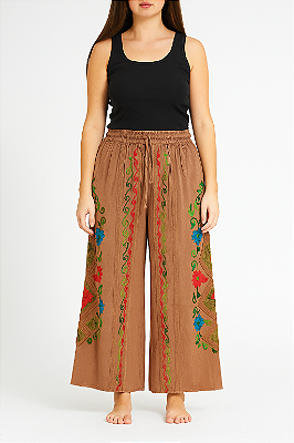 Calça algodão feminina envelope bordada indiana