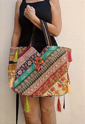 Bolsa indiana bordada grande boho chic hippie
