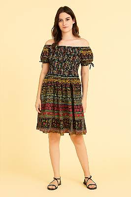 Vestido tropical algodão lástex ciganinha