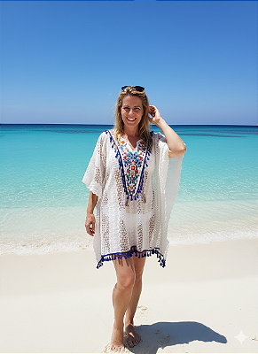 Saída de praia renda cetim bordado boho chic