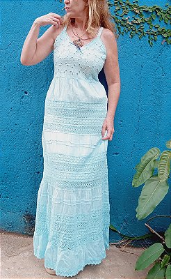 Vestido longo laise com renda