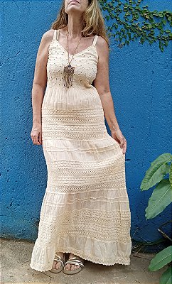 Vestido longo laise com renda