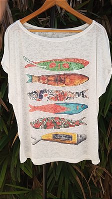 T-Shirts camiseta feminina mística sardinha peixe crustáceo devore hippie
