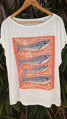 T-Shirts camiseta feminina mística sardinha peixe crustáceo devore hippie