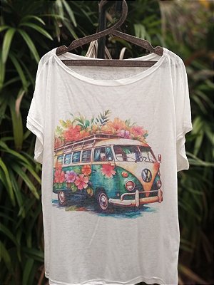 T-Shirts camiseta feminina mística yoga gato kombi filtro dos sonhos devore hippie.