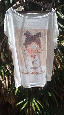 T-Shirts camiseta feminina mística yoga gato kombi filtro dos sonhos devore hippie.