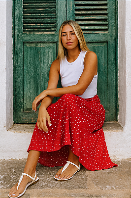 Saia poá longa vermelha