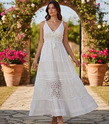 Vestido longo algodão laise boho chic amanda