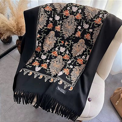 Pashmina bordada flores xale casaco cachecol boho