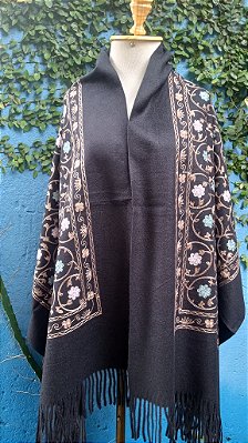 Pashmina bordada flores xale casaco cachecol boho