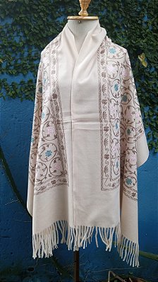 Pashmina bordada flores xale casaco cachecol boho