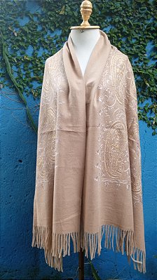 Pashmina bordada flores xale casaco cachecol boho