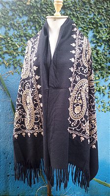 Pashmina bordada flores xale casaco cachecol boho