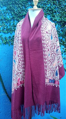 Pashmina bordada flores xale casaco cachecol boho
