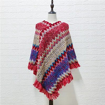 Poncho pala lã boho chic fechado