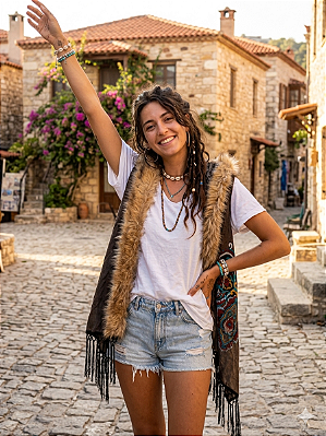 Colete boho com franjas