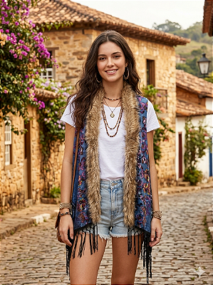 Colete boho com franjas