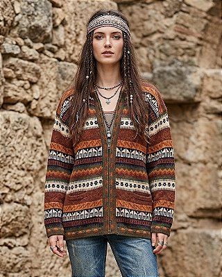 Agasalho cardigan peruano unissex lhama