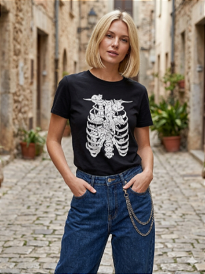 T-Shirts preta visco gato caveira