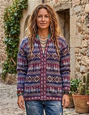 Agasalho cardigan peruano unissex lhama