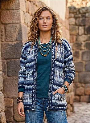 Agasalho cardigan peruano unissex lhama