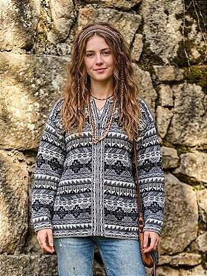 Agasalho cardigan peruano unissex lhama