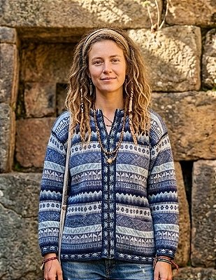 Agasalho cardigan peruano unissex lhama