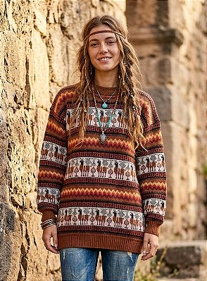 Agasalho suéter peruano unissex lhama