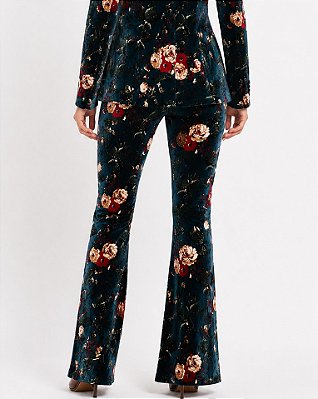 Calça veludo molhado estampada boho chic