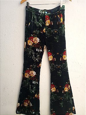Calça veludo molhado estampada boho chic